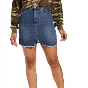 Cotton On Denim A-Line Mini Blue Frayed Hem Skirt